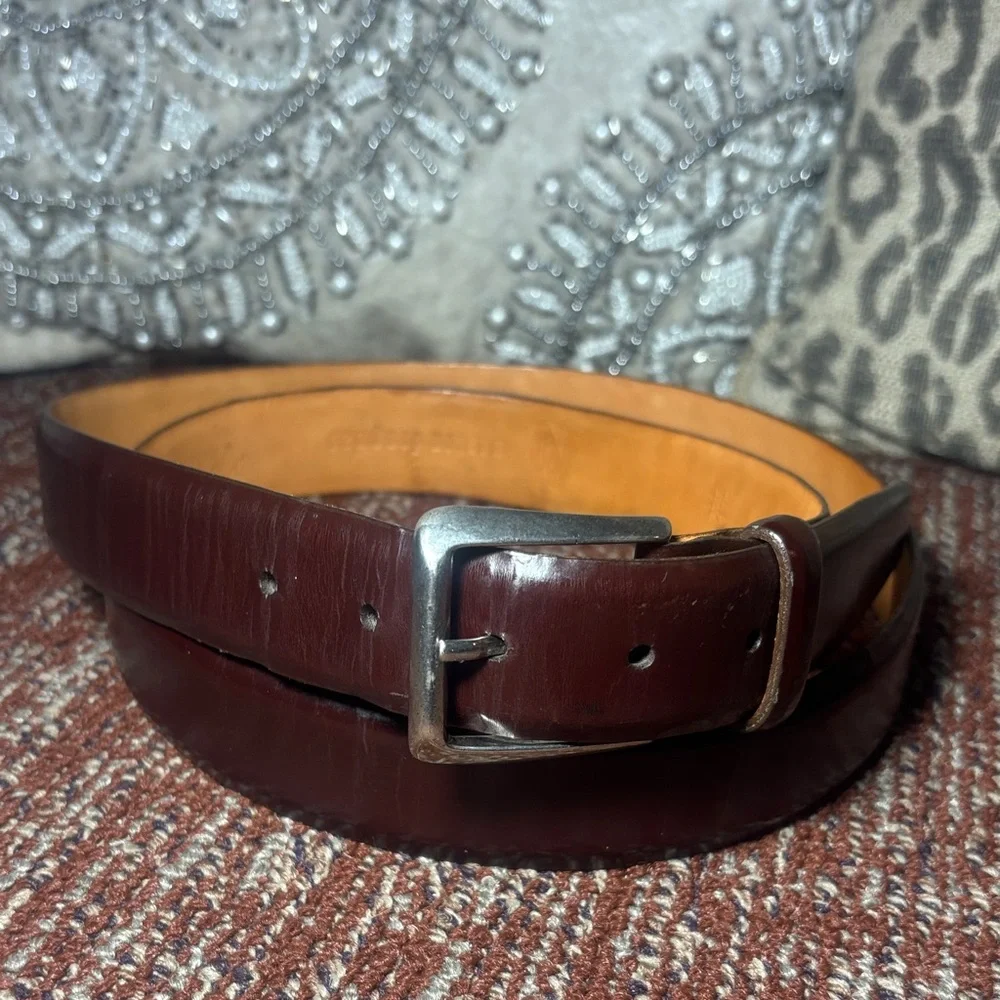 Martin Dingman Men’s Leather Belt silver buckle red brown soft classic office 42